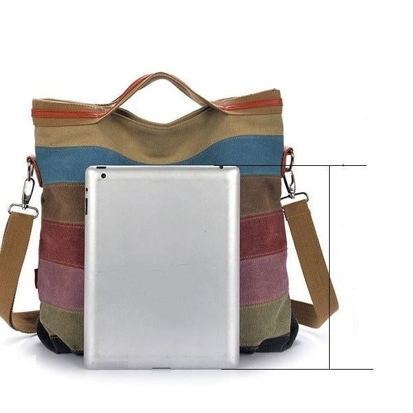 Women Canvas Striped Crossbody Bags Vintage Contrast Color Canvas Tote Handbags Image 4