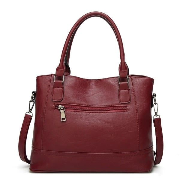 Women Faux Leather Large Capacity Tote Bag Solid Handbag Leisure Crossbody Bag Image 3