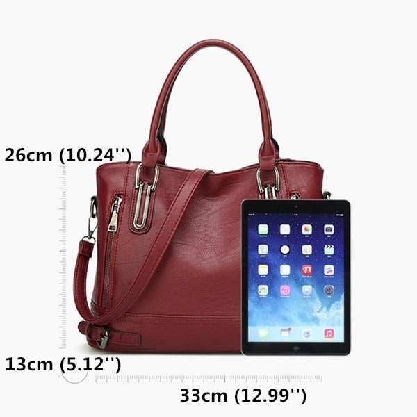 Women Faux Leather Large Capacity Tote Bag Solid Handbag Leisure Crossbody Bag Image 4