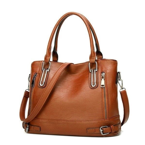 Women Faux Leather Large Capacity Tote Bag Solid Handbag Leisure Crossbody Bag Image 7