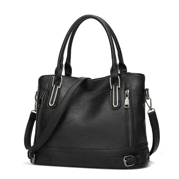 Women Faux Leather Large Capacity Tote Bag Solid Handbag Leisure Crossbody Bag Image 8