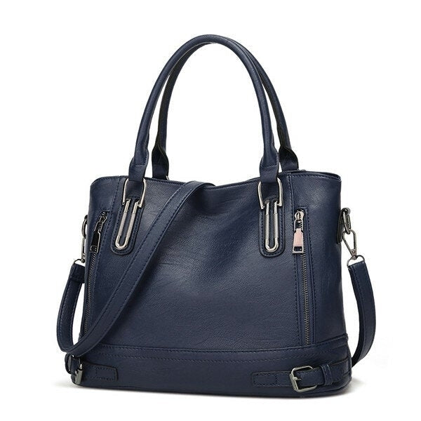 Women Faux Leather Large Capacity Tote Bag Solid Handbag Leisure Crossbody Bag Image 9