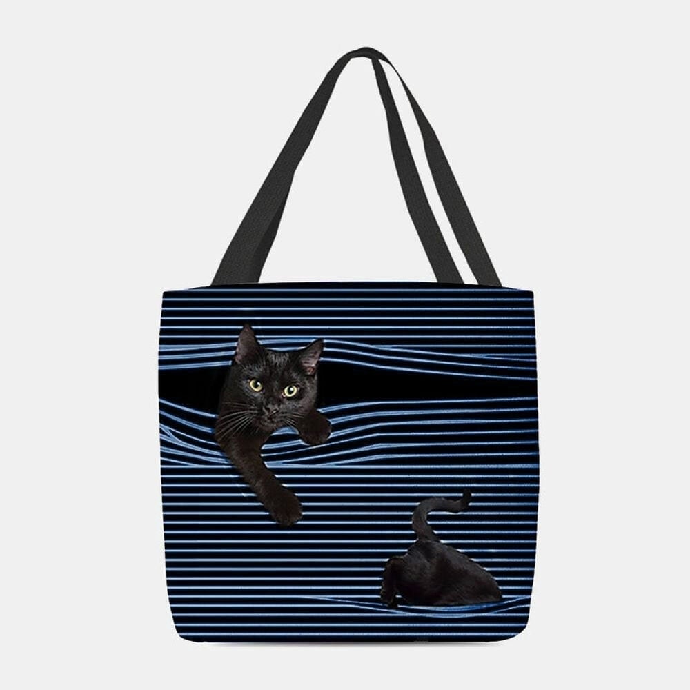 Women Felt Cute 3D Three-dimensional Black Cat Stripes Pattern Shoulder Bag Handbag Tote- PPT DTTT Image 1