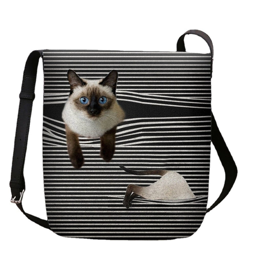 Women Felt Cute Cartoon Cat Stripes Pattern Multi-carry Crossbody Bag Shoulder Bag DTTT Image 1