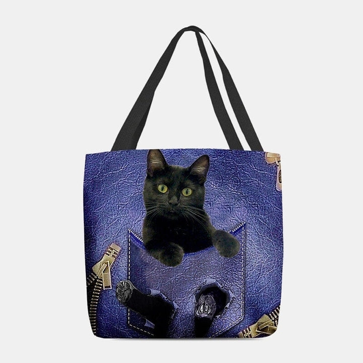 Women Felt Cute 3D Three-dimensional Cartoon Black Cat Pattern Shoulder Bag Handbag Tote- PPT DTTT Image 2