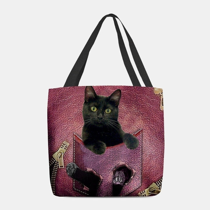 Women Felt Cute 3D Three-dimensional Cartoon Black Cat Pattern Shoulder Bag Handbag Tote- PPT DTTT Image 3