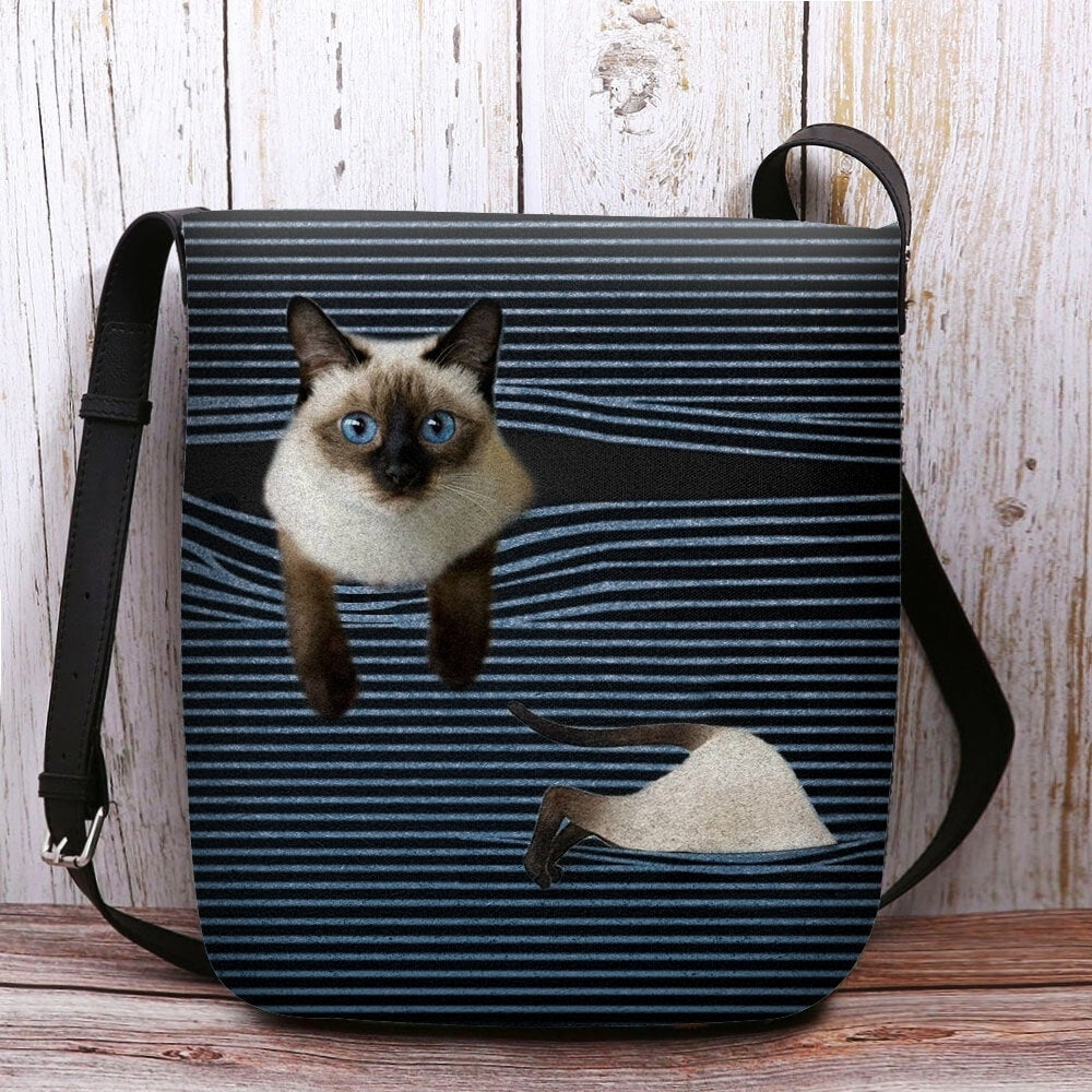 Women Felt Cute Cartoon Cat Stripes Pattern Multi-carry Crossbody Bag Shoulder Bag DTTT Image 3