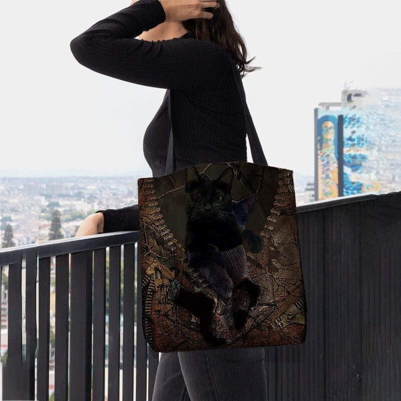 Women Felt Cute 3D Three-dimensional Cartoon Black Cat Pattern Shoulder Bag Handbag Tote- PPT DTTT Image 4