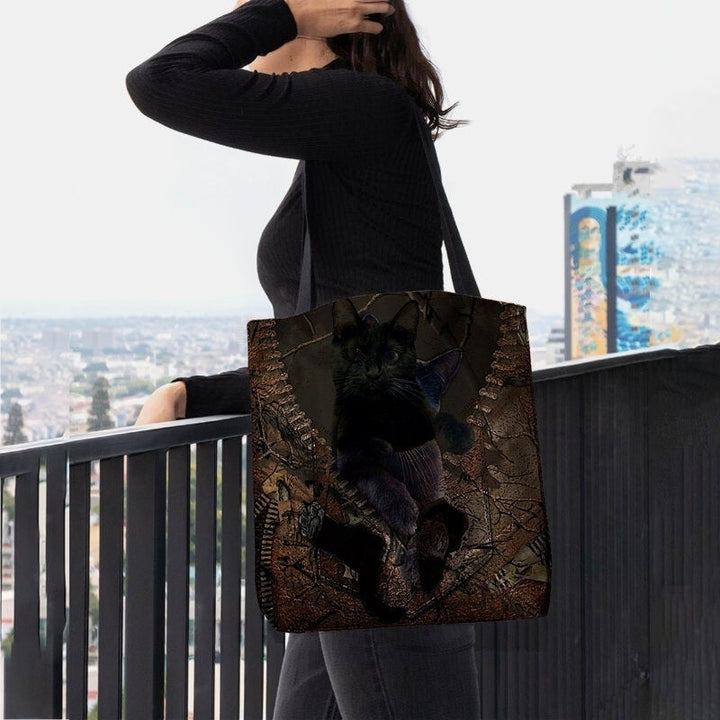 Women Felt Cute 3D Three-dimensional Cartoon Black Cat Pattern Shoulder Bag Handbag Tote- PPT DTTT Image 4