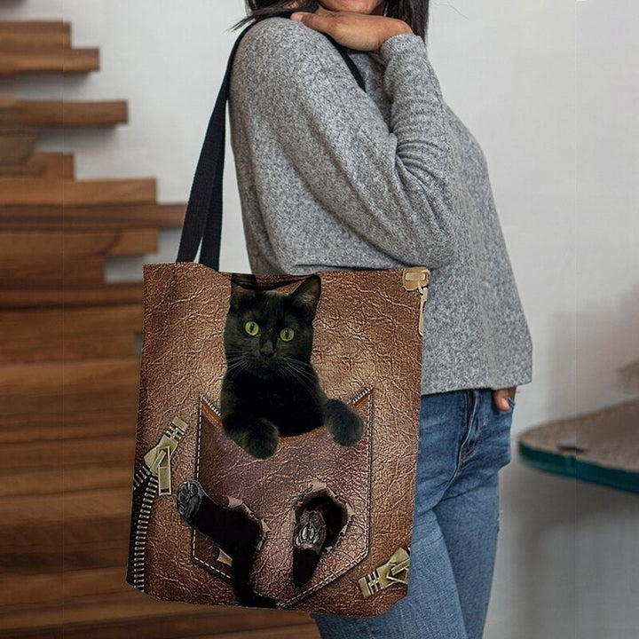 Women Felt Cute 3D Three-dimensional Cartoon Black Cat Pattern Shoulder Bag Handbag Tote- PPT DTTT Image 4