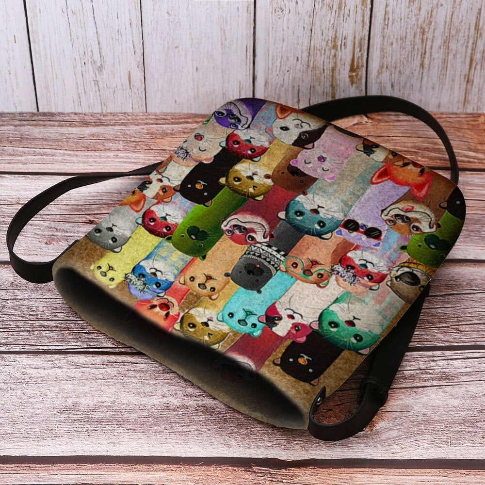 Women Felt Cute Cartoon Colorful Moles Pattern Multi-carry Crossbody Bag Shoulder Bag Image 3