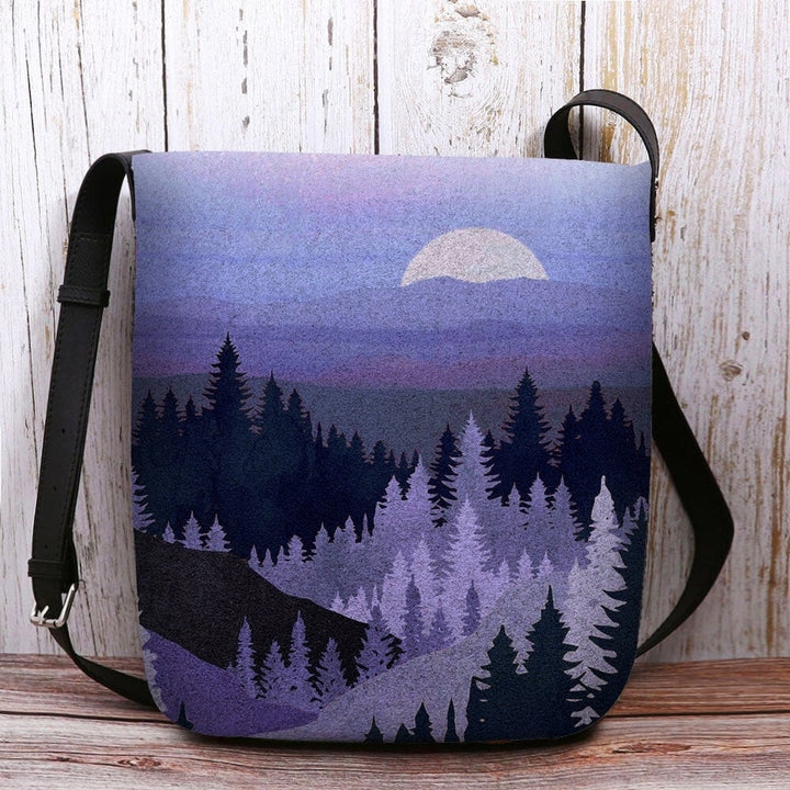 Women Felt Ladies Mountain Treetop Print Pattern Multi-carry Personality Shoulder Bag Crossbody Bag- PPT Image 1