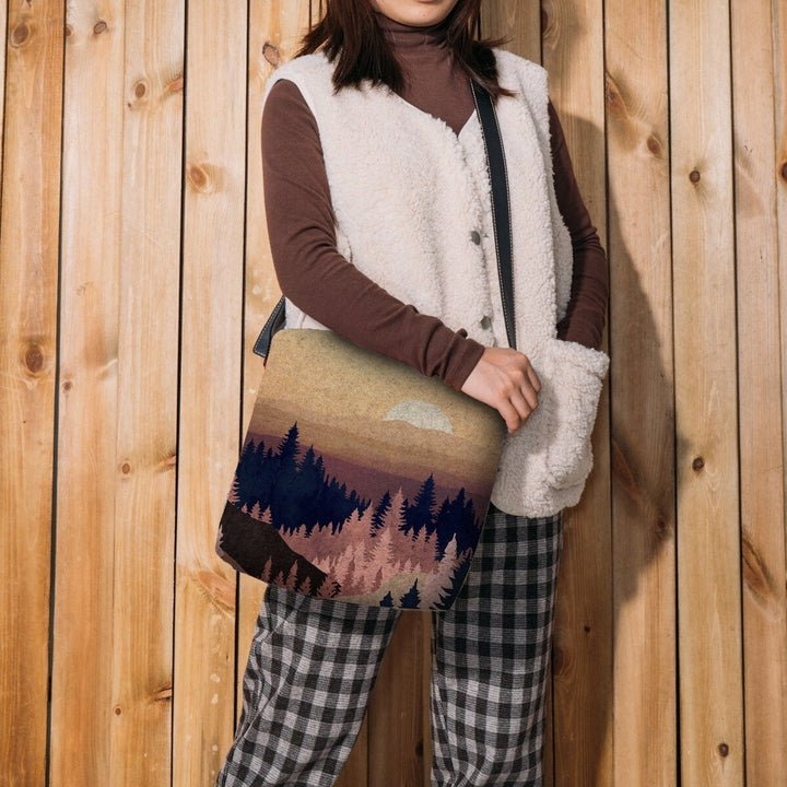 Women Felt Ladies Mountain Treetop Print Pattern Multi-carry Personality Shoulder Bag Crossbody Bag- PPT Image 3