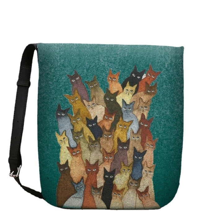 Women Felt Cute Cartoon Cats Print Casual Shoulder Bag Crossbody Bag DTTT Image 7