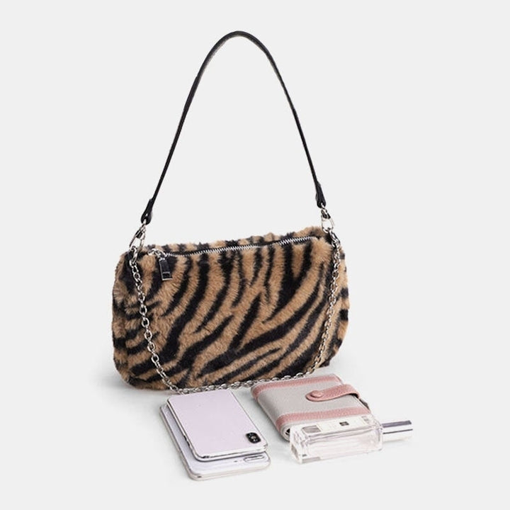 Women Felt Soft Leopard Pattern Underarm Mini All-match Handbag Shoulder Bag Image 2