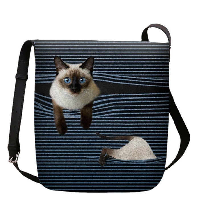 Women Felt Cute Cartoon Cat Stripes Pattern Multi-carry Crossbody Bag Shoulder Bag DTTT Image 7