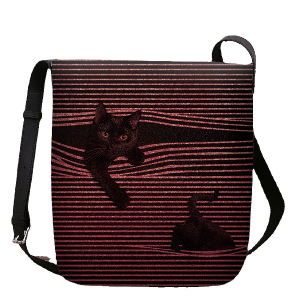 Women Felt Stripe Pattern Three-dimensional Vision Cat Print Shoulder Bag Crossbody Bag DTTT Image 1