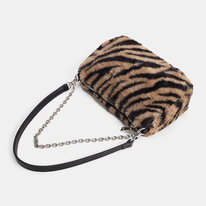 Women Felt Soft Leopard Pattern Underarm Mini All-match Handbag Shoulder Bag Image 3