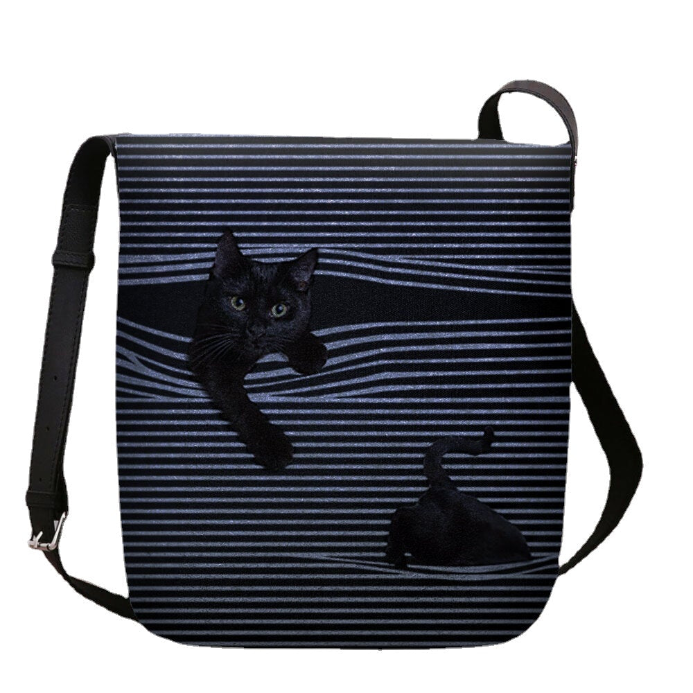 Women Felt Stripe Pattern Three-dimensional Vision Cat Print Shoulder Bag Crossbody Bag DTTT Image 2