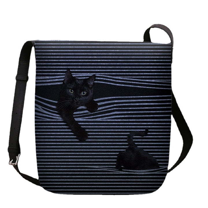 Women Felt Stripe Pattern Three-dimensional Vision Cat Print Shoulder Bag Crossbody Bag DTTT Image 1