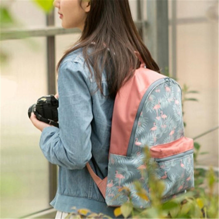 Women Flamingo Cartoon Printing Backpack Floral Casual Girl School Bag Image 4