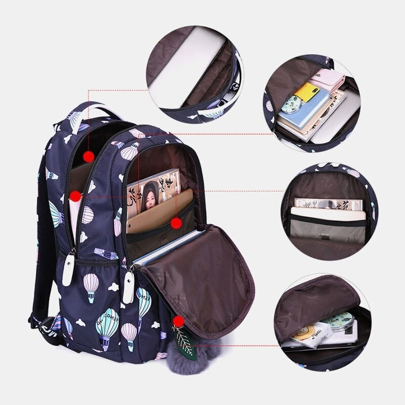 women fluffy ball print anti theft multifunction laptop bag backpack Image 3