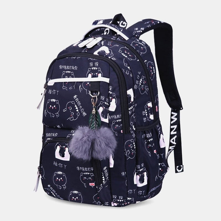 women fluffy ball print anti theft multifunction laptop bag backpack Image 7