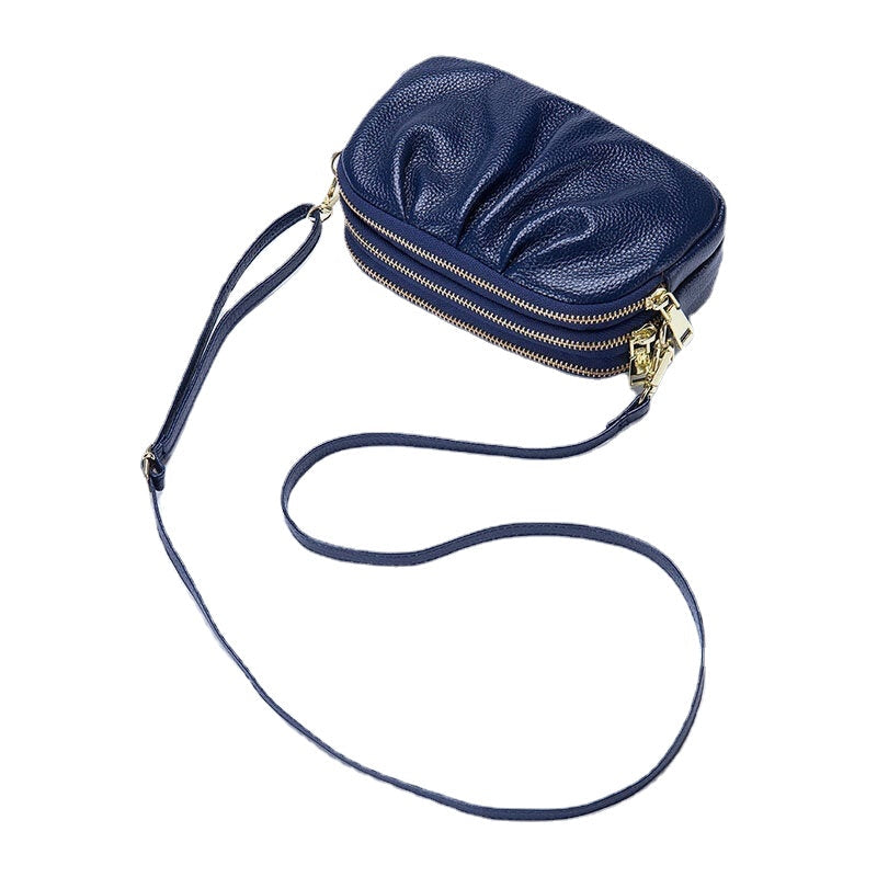 Women Genuine Leather 3 Zipper Pocket Fold Design Crossbody Bag Image 4