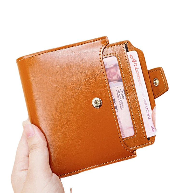 Women Genuine Leather Bifold Short Anti-magnetic Wallet Slot Card Case Coin Purse Image 2