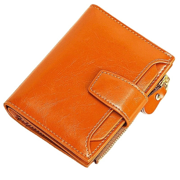 Women Genuine Leather Bifold Short Anti-magnetic Wallet Slot Card Case Coin Purse Image 4