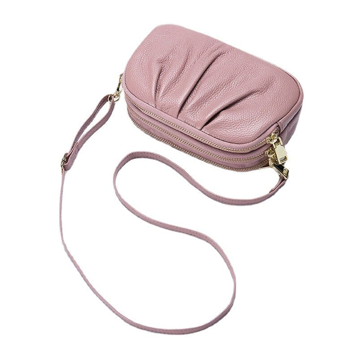 Women Genuine Leather 3 Zipper Pocket Fold Design Crossbody Bag Image 1