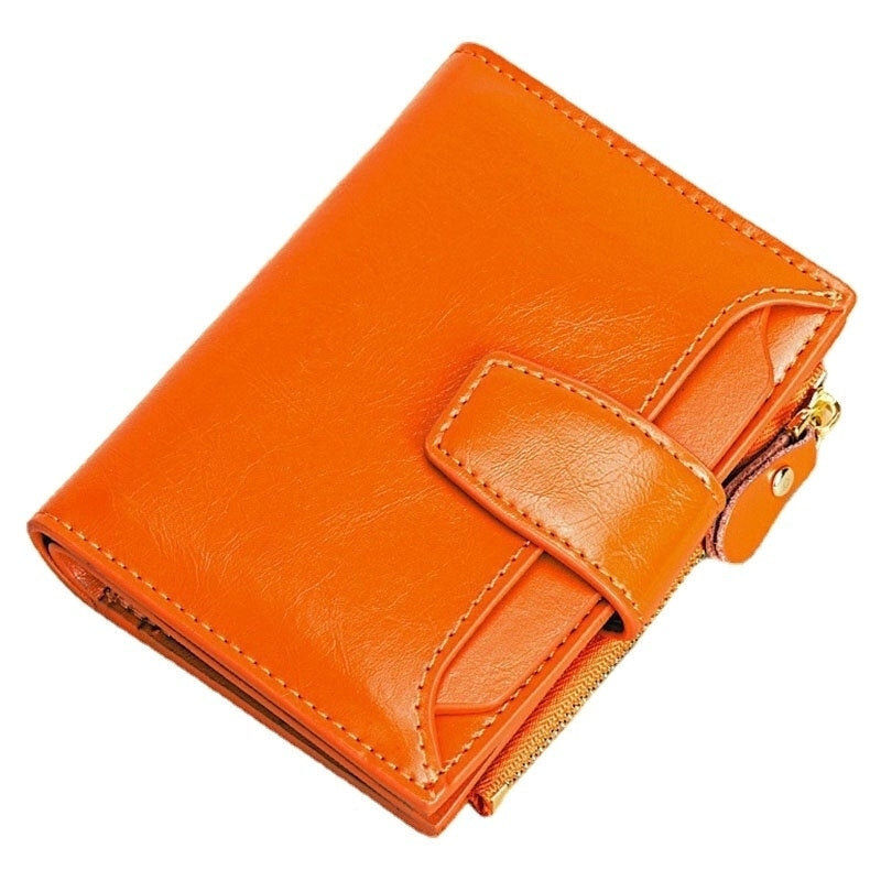 Women Genuine Leather Bifold Short Anti-magnetic Wallet Slot Card Case Coin Purse Image 1