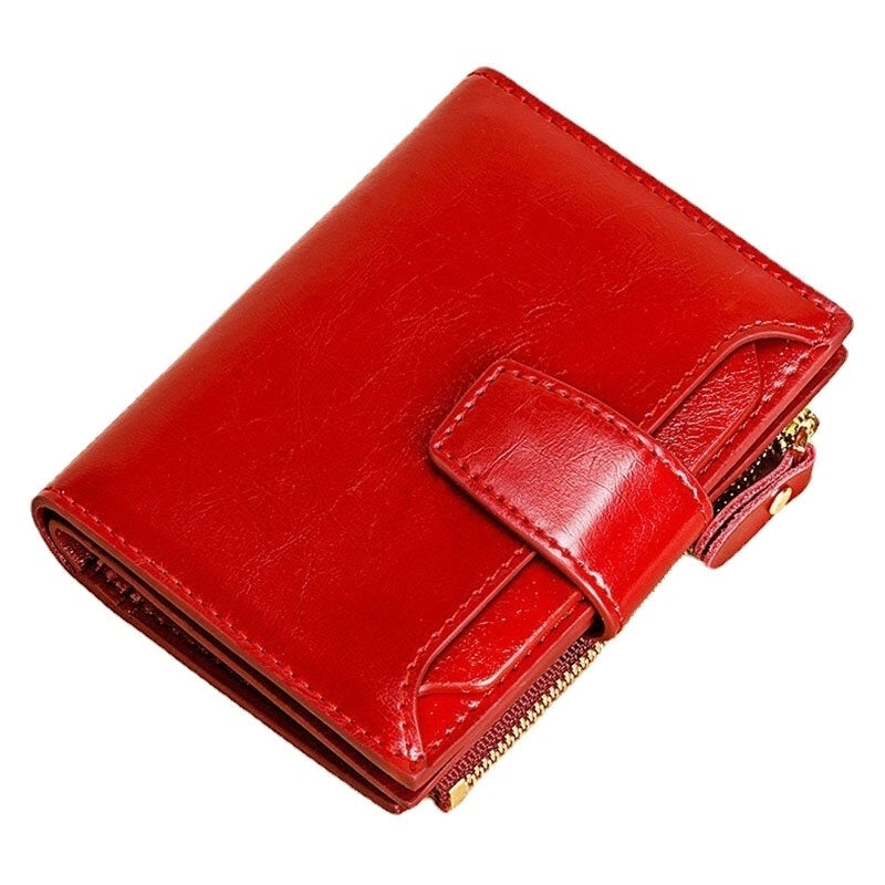 Women Genuine Leather Bifold Short Anti-magnetic Wallet Slot Card Case Coin Purse Image 1