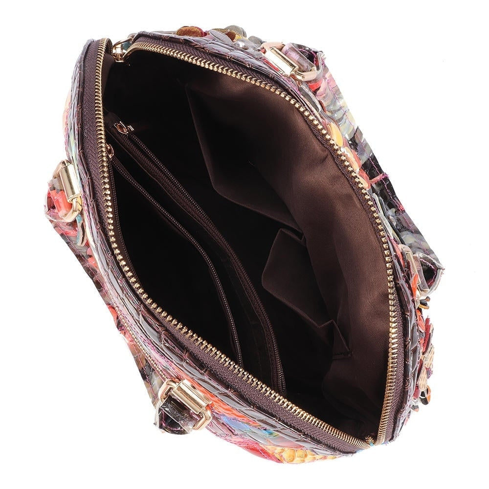 women genuine leather bohemian floral crossbody bags vintage patchwork shell handbag Image 3