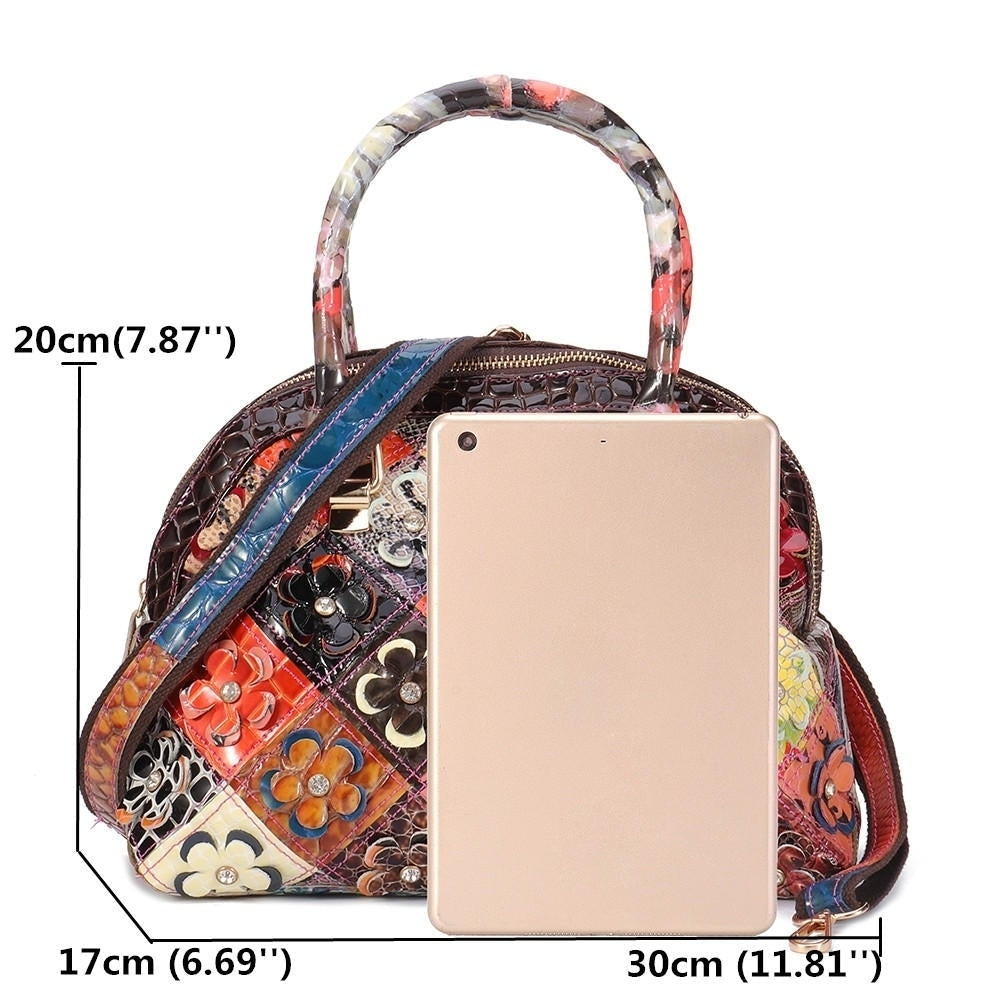 women genuine leather bohemian floral crossbody bags vintage patchwork shell handbag Image 4
