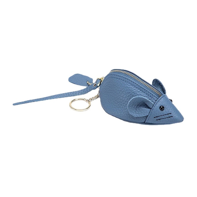 Women Genuine Leather Casual Cute Animal Mouse Pattern Mini Keychain Coin Storage Bag Image 1