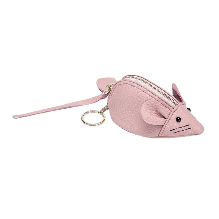 Women Genuine Leather Casual Cute Animal Mouse Pattern Mini Keychain Coin Storage Bag Image 9