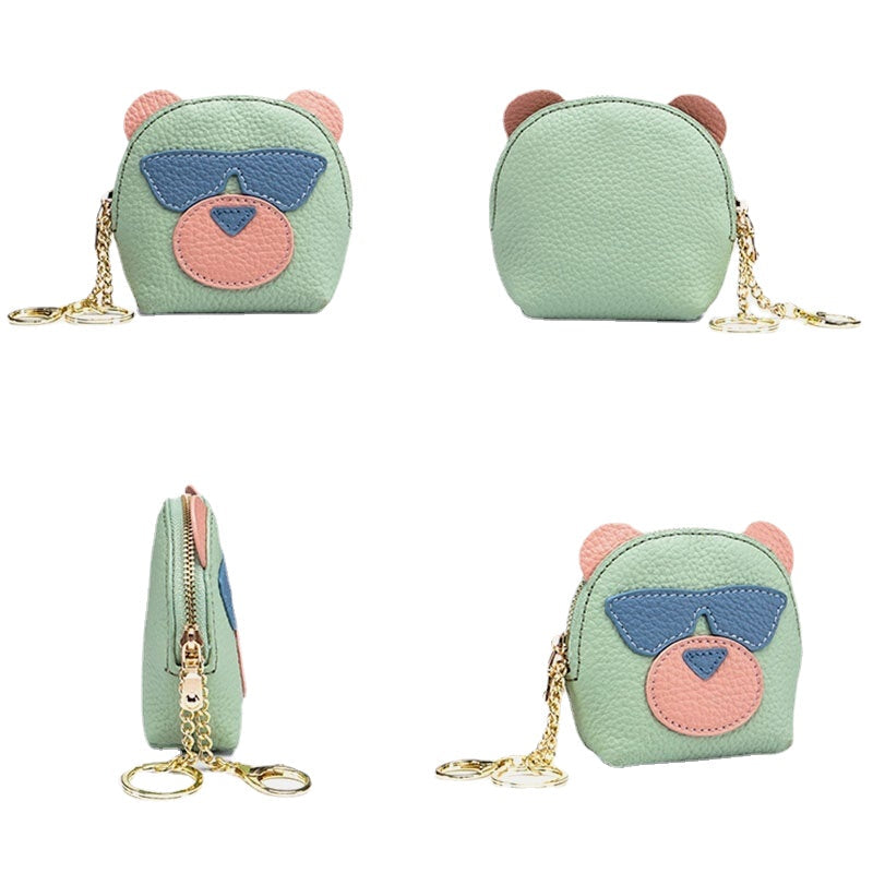 Women Genuine Leather Cute Bear Creative Mini Coin Bag Small Wallet For Card Image 2
