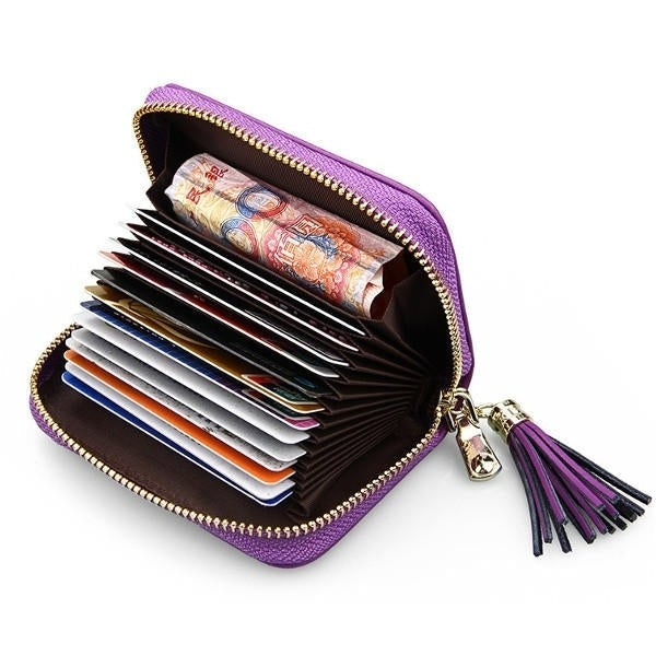 Women Genuine Leather Quilted Card Holder Girls Tassel Zipper Short Wallet Coin Bags Image 2