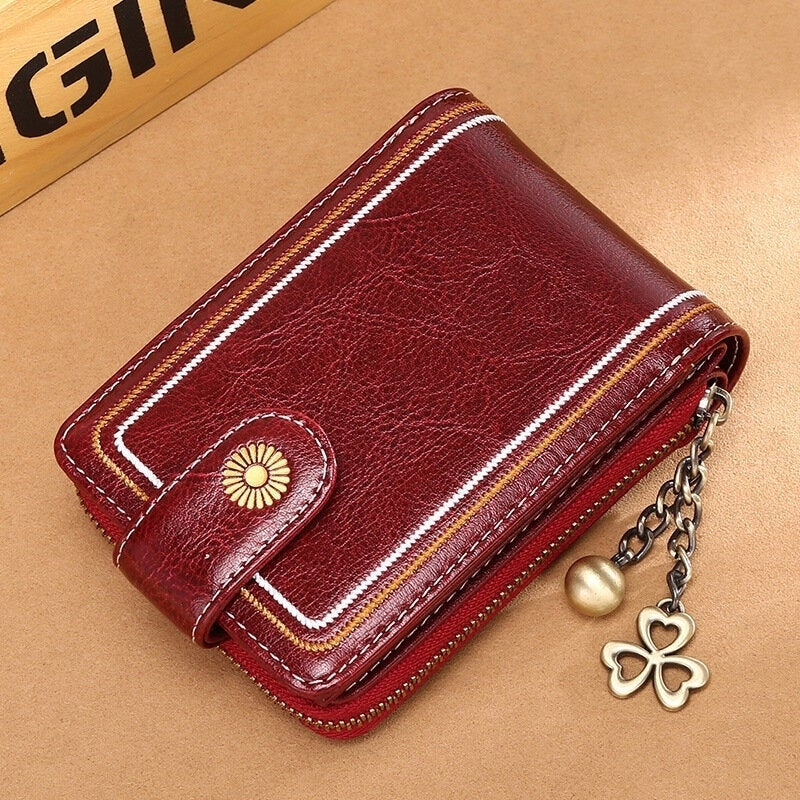 Women Genuine Leather RFID Anti Theft 9 Card Slots Wallet Purse Image 2