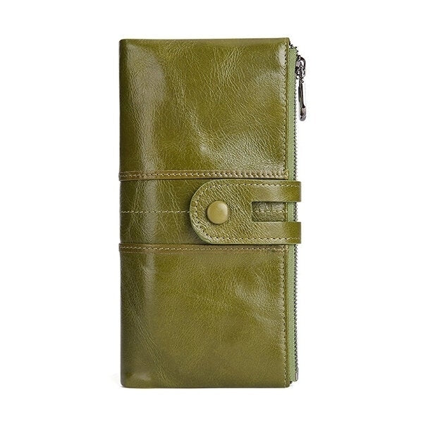 Women Genuine Leather RFID Antimagnetic Long Phone Wallet Card Holder Phone Bag Image 1