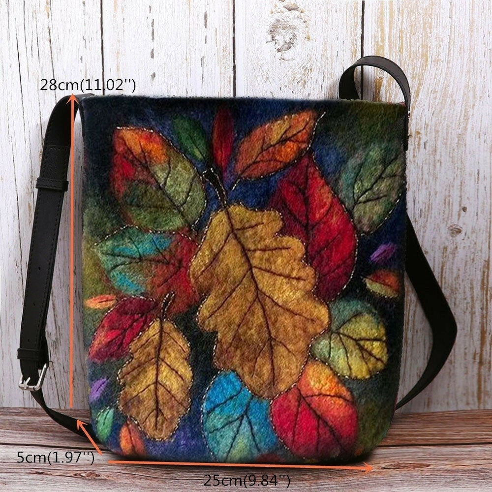 women colorful leaf diy lamb hair crossbody bag shoulder bag DTTT Image 4