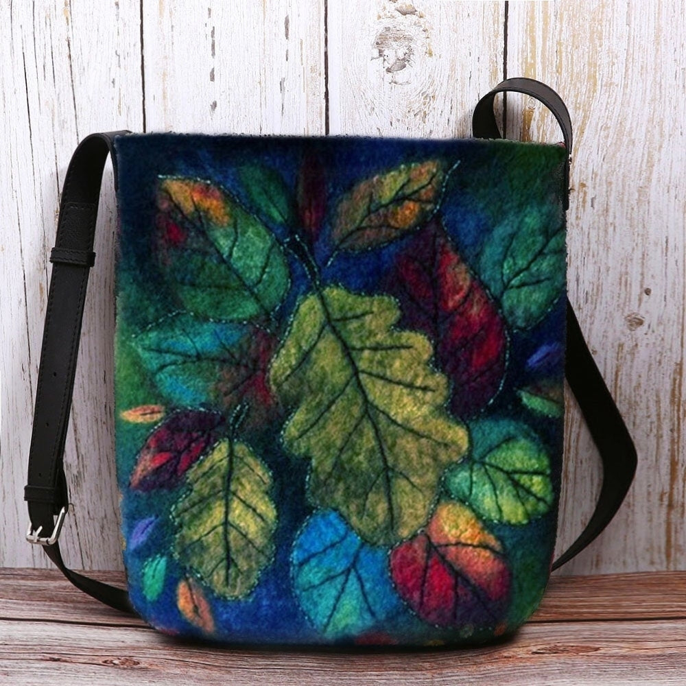 women colorful leaf diy lamb hair crossbody bag shoulder bag Image 1