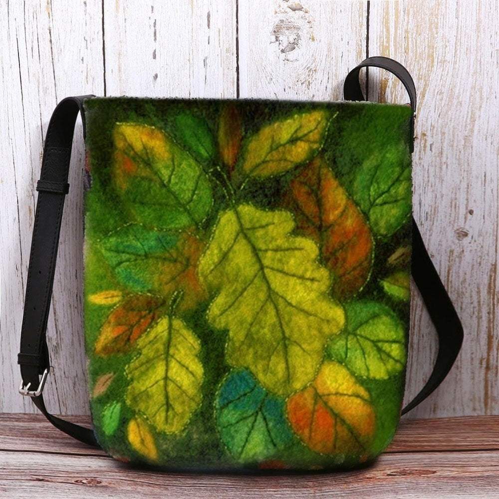 women colorful leaf diy lamb hair crossbody bag shoulder bag Image 1