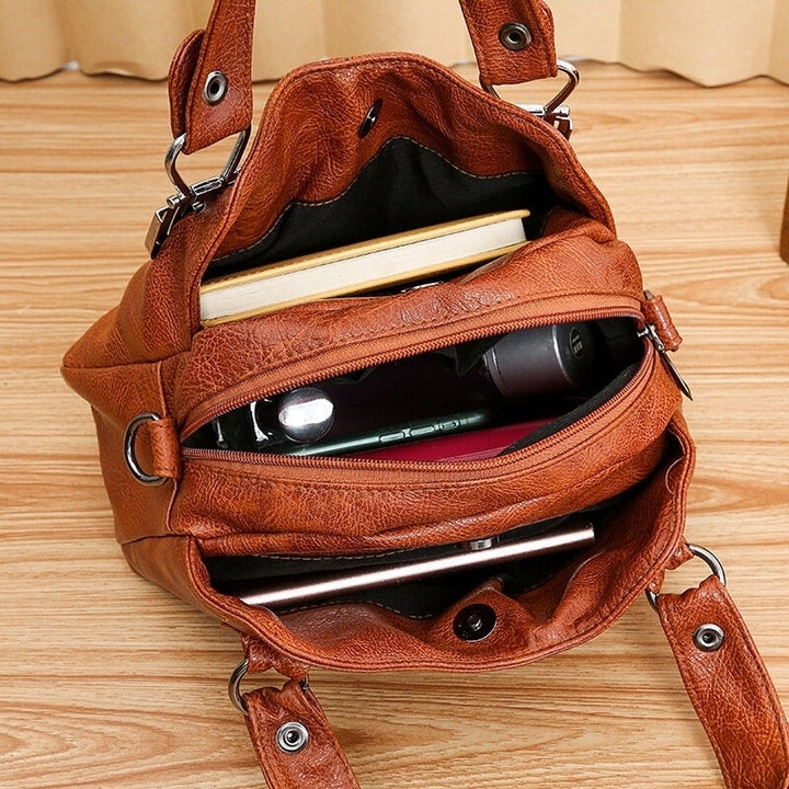 Women Faux Leather All-match Large Capacity Multi-carry Handbag Tote Crossbody Bag DTTT Image 4