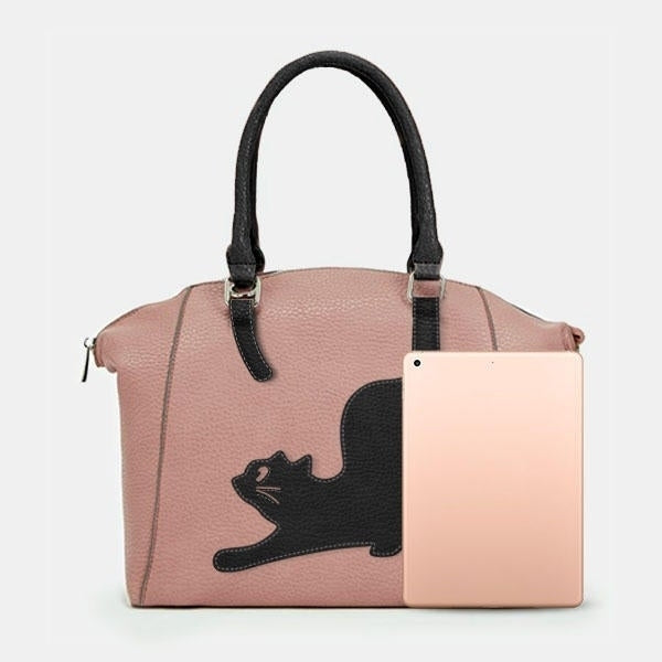 Women Faux Leather Fashion Large Capacity Cat Bag Handbag Image 2