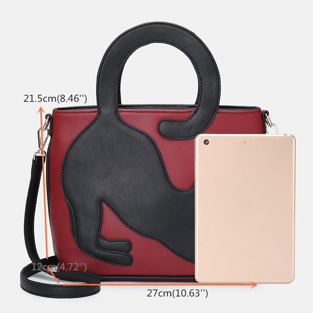 Women Faux Leather Cute Cat Pattern Casual Handbag Crossbody Bag DTTT Image 3