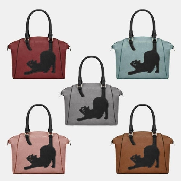 Women Faux Leather Fashion Large Capacity Cat Bag Handbag Image 3