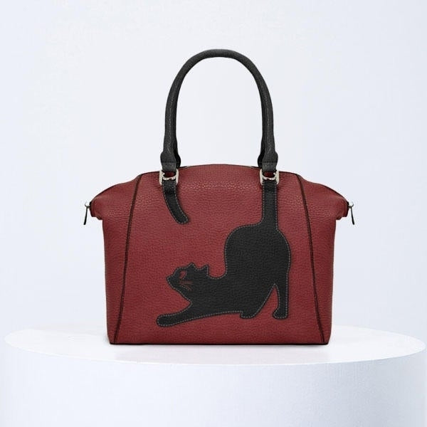 Women Faux Leather Fashion Large Capacity Cat Bag Handbag Image 4