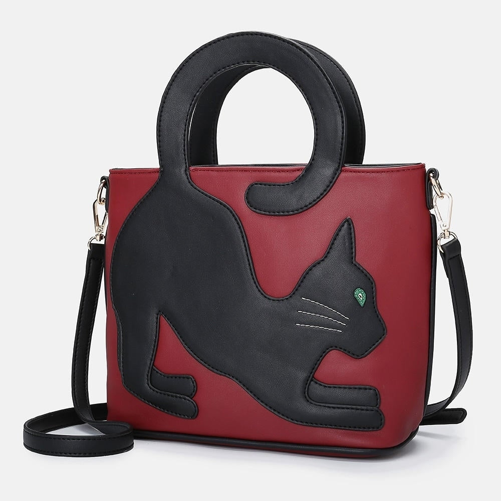 Women Faux Leather Cute Cat Pattern Casual Handbag Crossbody Bag DTTT Image 7